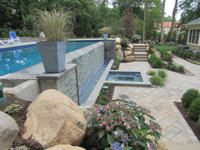 A decorated stone swimming pool