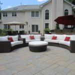 A patio with seating arrangements